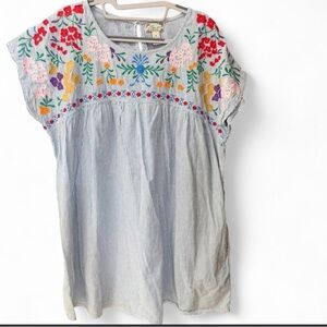 Striped Embroidered Floral Dress